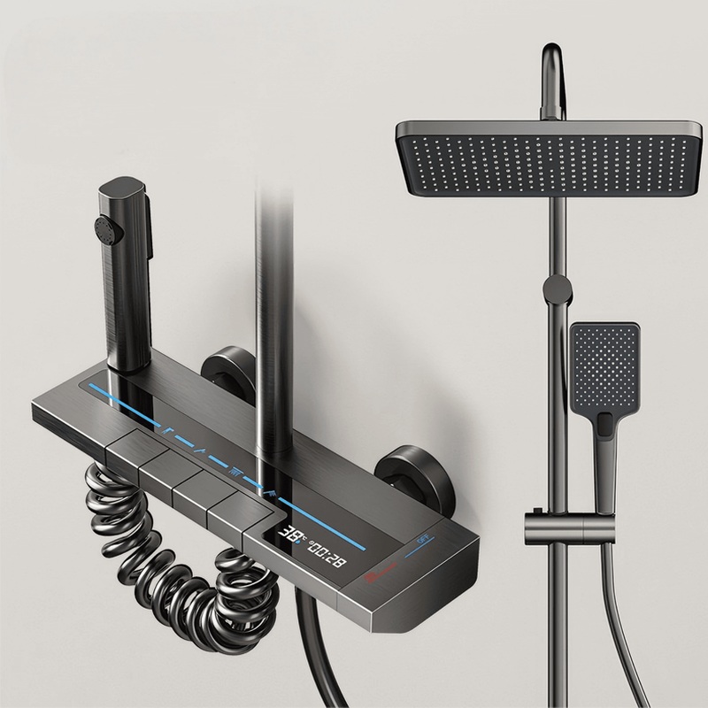Luxury Gun Gray Digital Shower System with Rainfall & Waterfall Spout