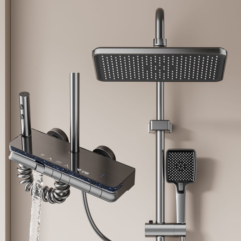 Wholesale Digital Thermostatic Shower System with LED & Shelf – Modern Gun Gray