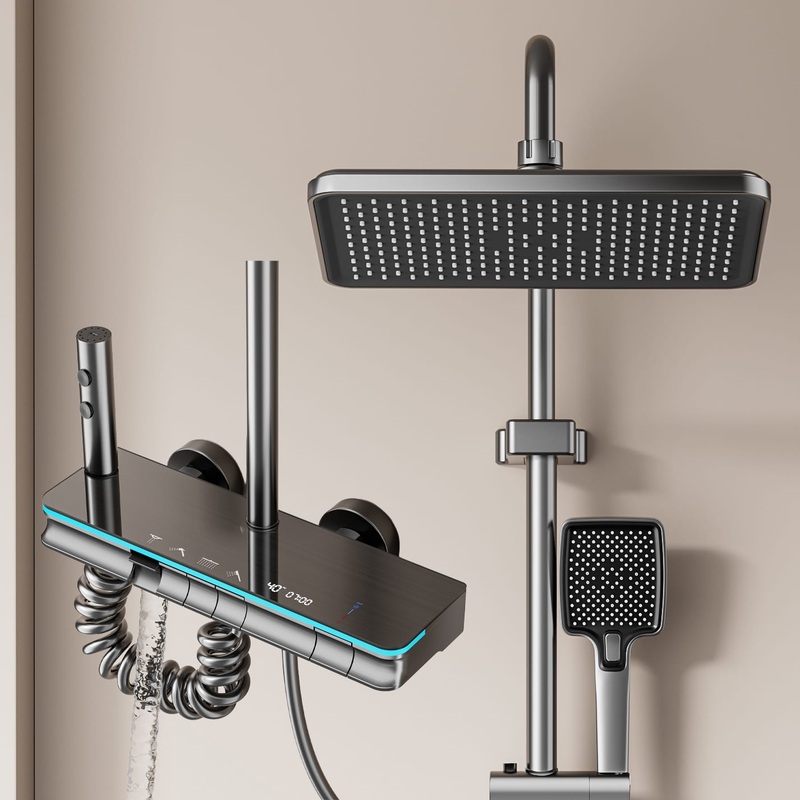 Premium Digital LED Rainfall & Handheld Shower System – Gun Gray Wholesale