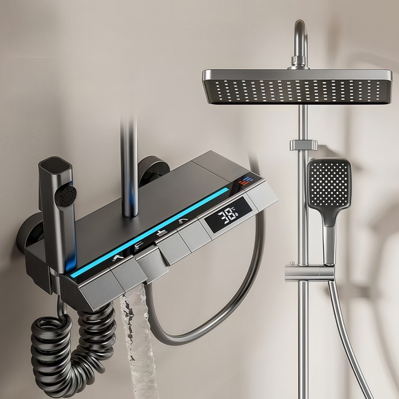 Wholesale LED Thermostatic Rainfall Shower System with Bidet & Handheld