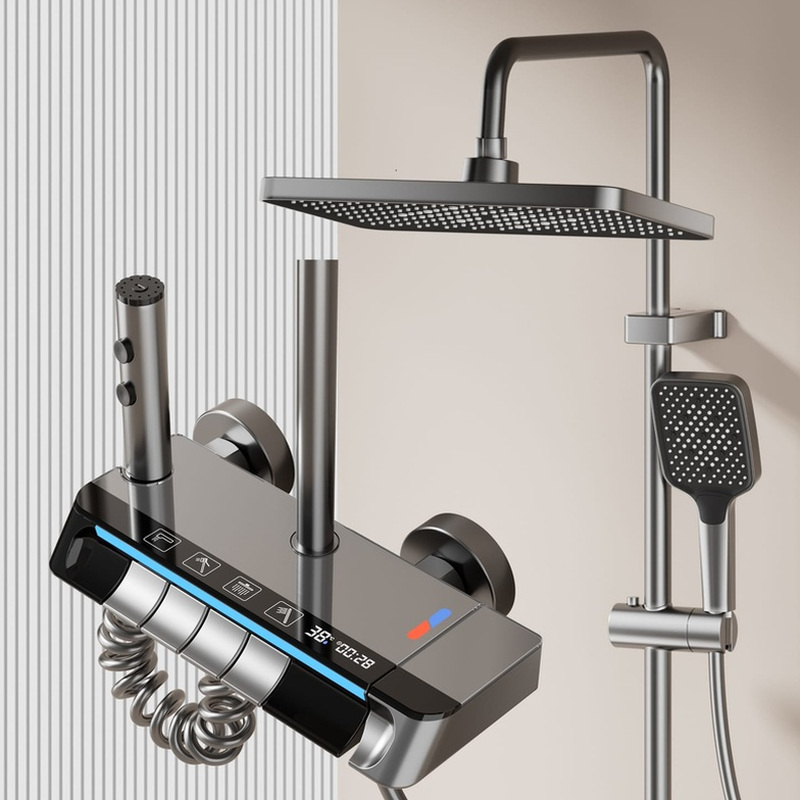Hydropower LED Digital Display Shower System with Rainfall Head & Handheld Shower – Aluminum Alloy Bathroom Set
