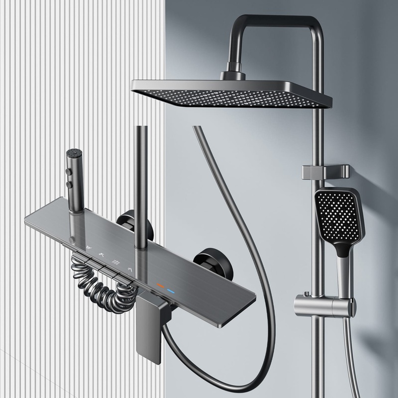 Modern Rainfall Shower System with Handheld Shower & Bathroom Shelf – Aluminum Alloy Shower Set