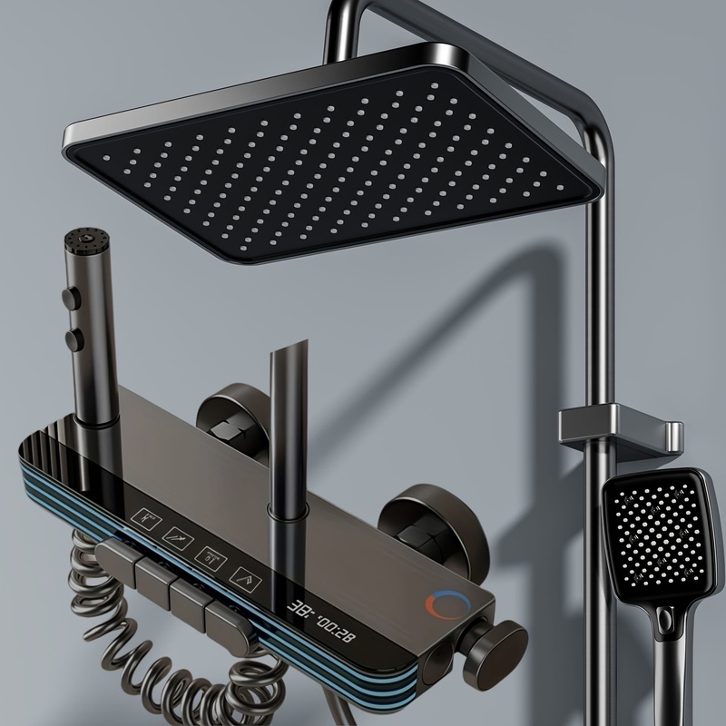 Gun Gray Smart Digital Thermostatic Shower with LED & Shelf B2B