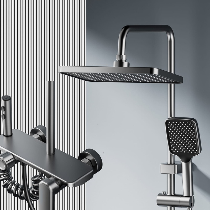 Wholesale Gun Grey Digital LED Shower System: Shelf & Waterfall Spout