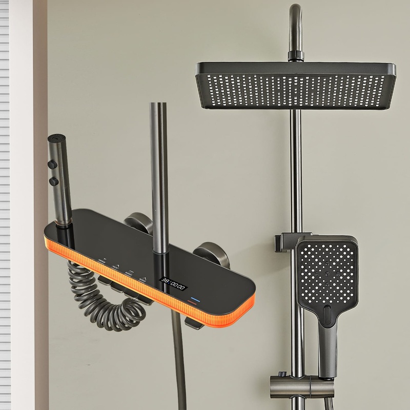 Gun Grey Smart LED Digital Shower System with Shelf