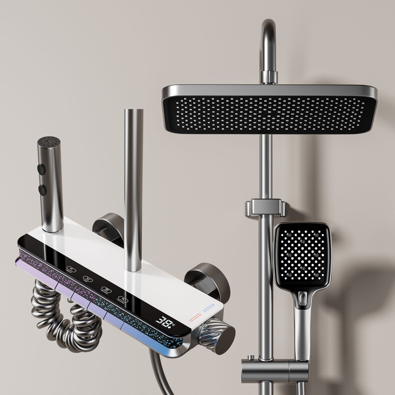 Digital LED thermostatic rainfall shower system