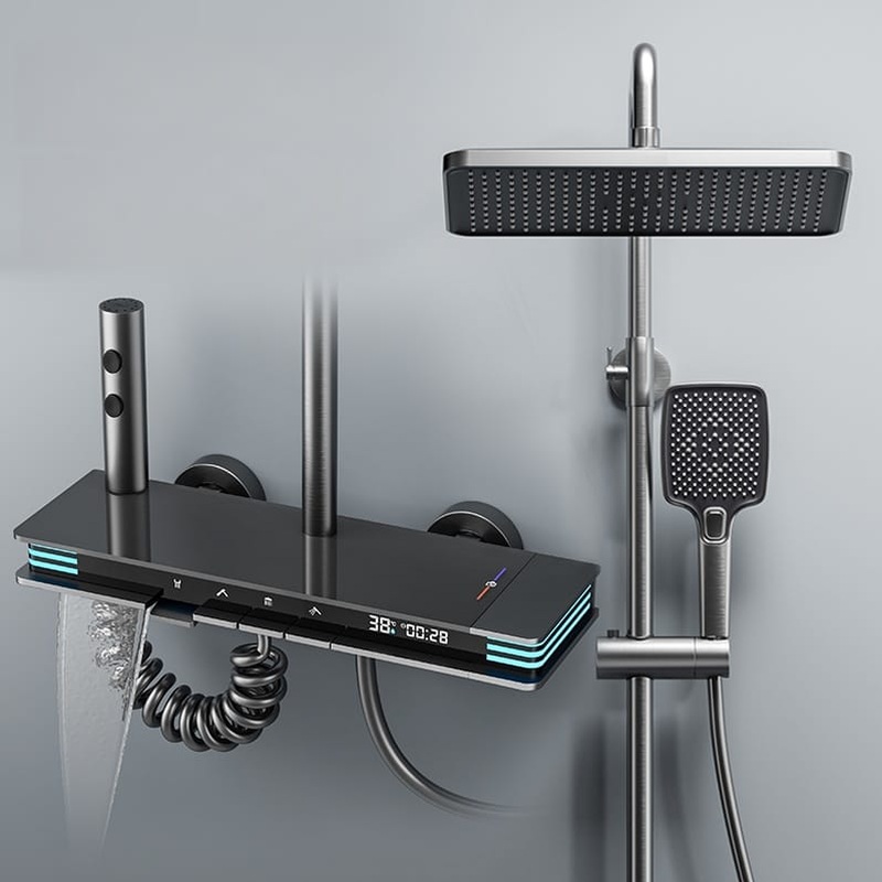 Modern Gun Grey Smart Thermostatic LED Shower System | Wholesale