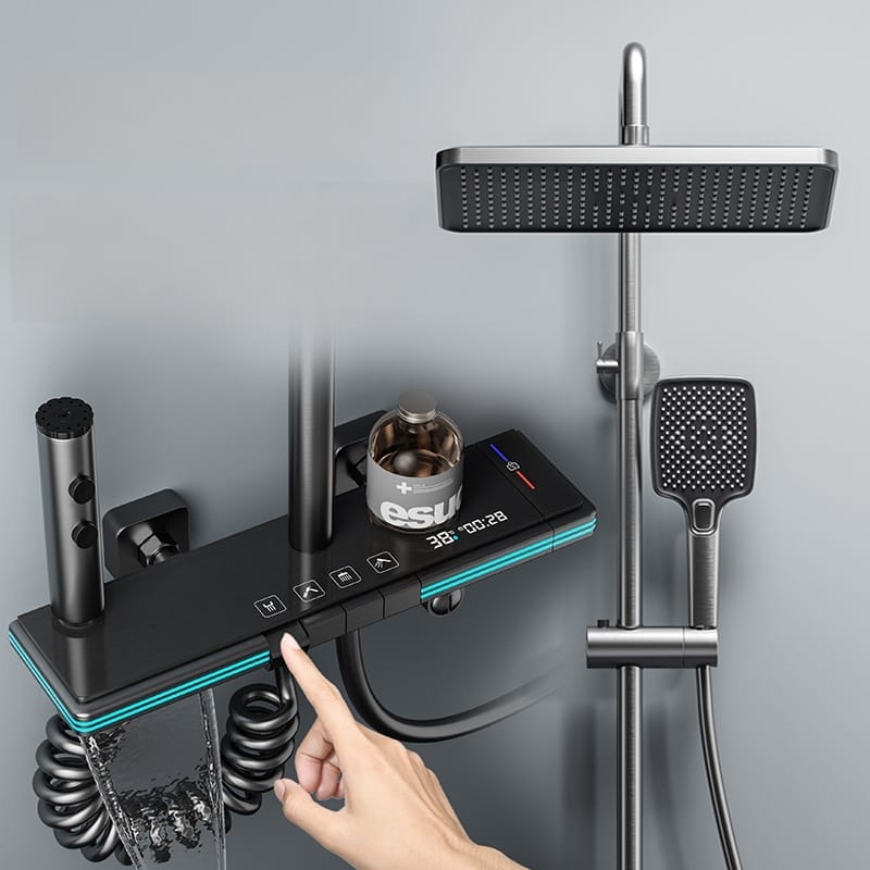 Luxury Gun Grey Smart Thermostatic Shower System with LED Display