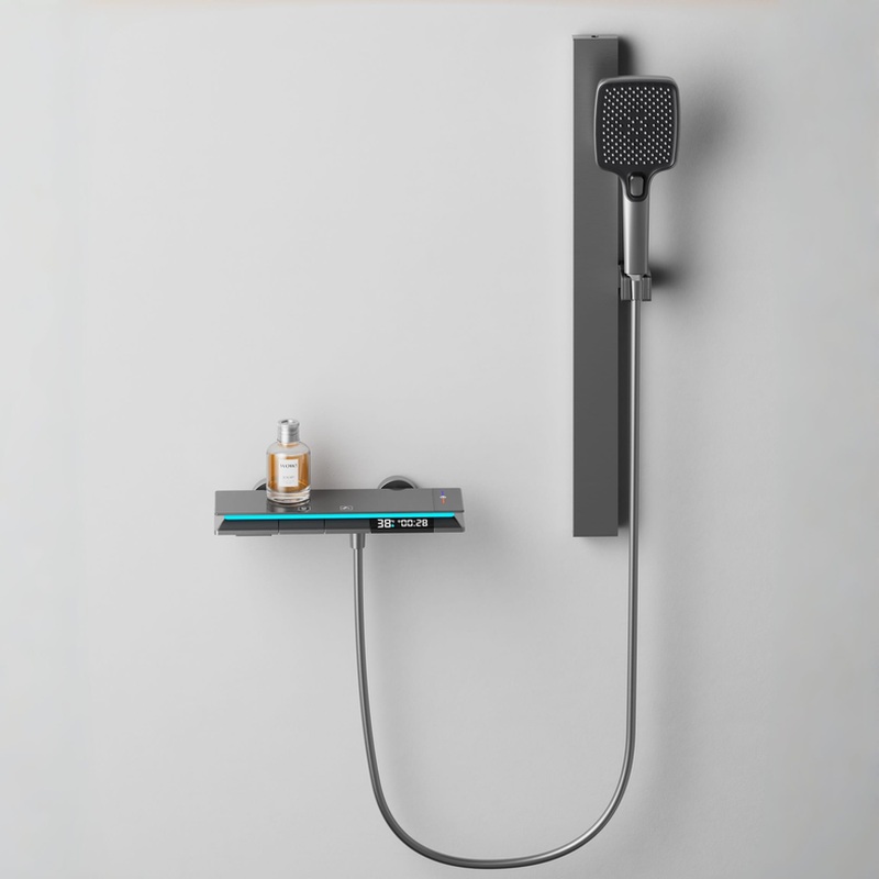Gun Grey Digital Thermostatic Shower System with Shelf | Wholesale