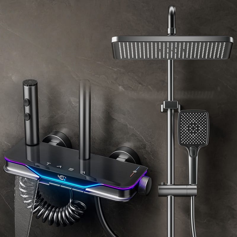Smart Digital LED Thermostatic Shower System with Waterfall Spout
