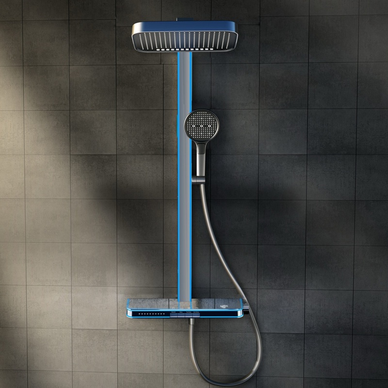 Gun grey digital LED rainfall waterfall shower system with vertical control column
