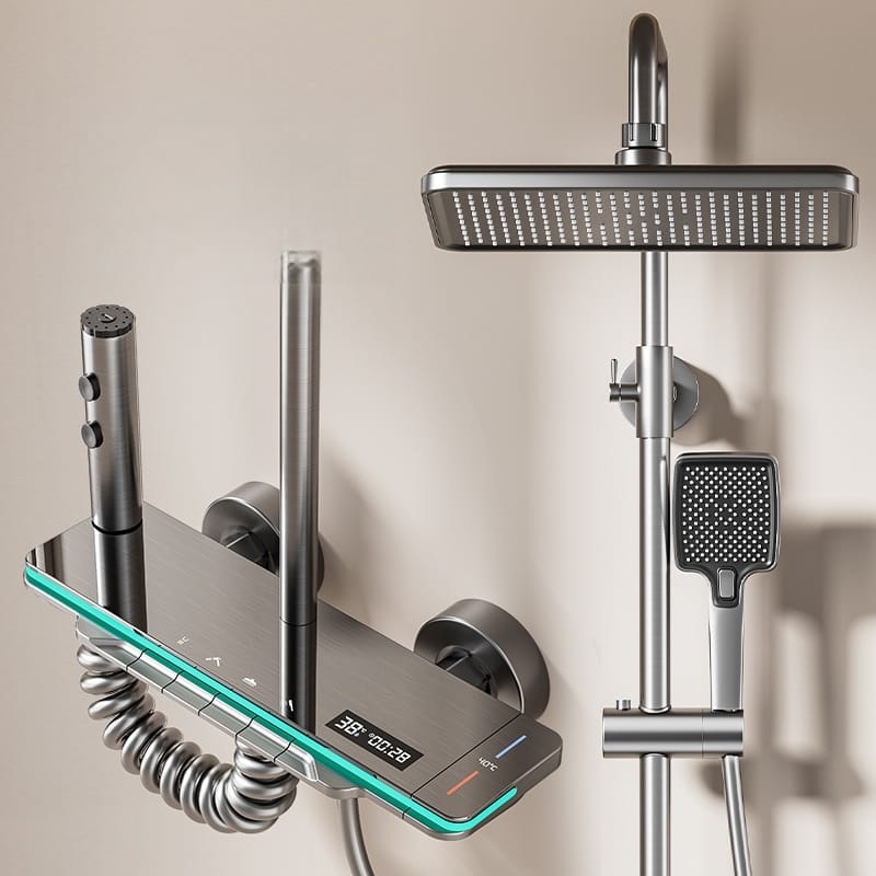 Modern Smart Digital Shower System with Waterfall Spout – Gun Grey