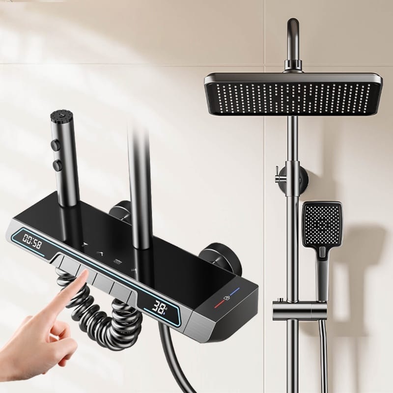 Gun Grey Thermostatic Digital Shower System with LED Display