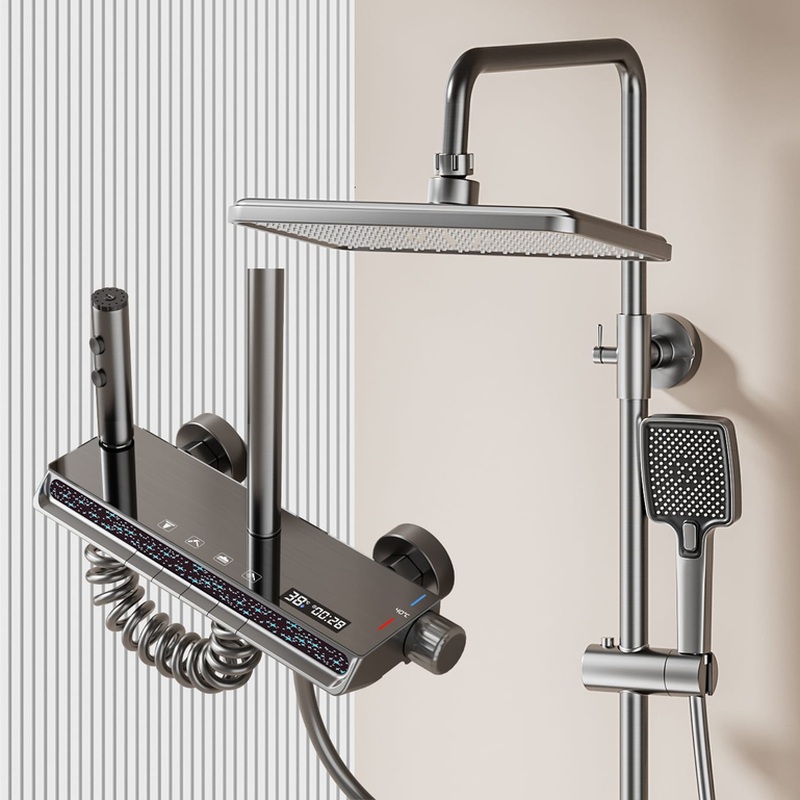 Gun gray digital thermostatic shower system