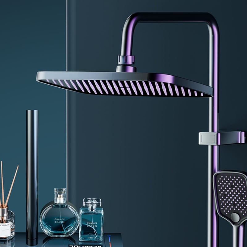Gun Grey Digital LED Thermostatic Shower System with Waterfall Spout