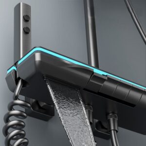 LED Digital Aluminum Rainfall Shower System with Waterfall Spout & Handheld Shower – Gun Grey / White product.