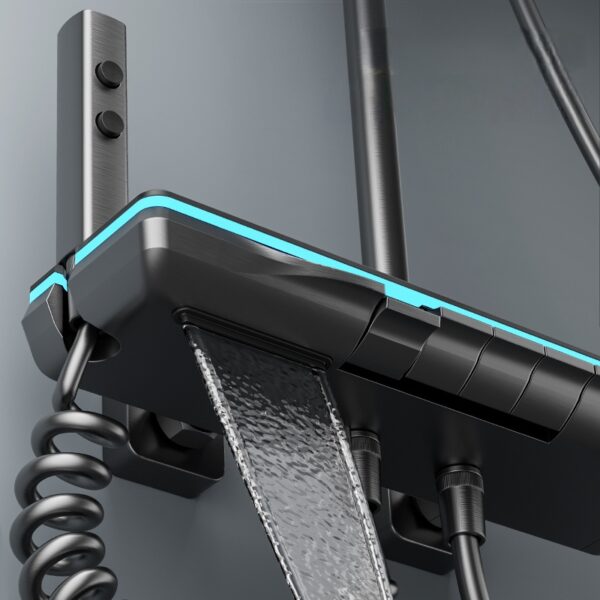 LED Digital Aluminum Rainfall Shower System with Waterfall Spout & Handheld Shower – Gun Grey / White