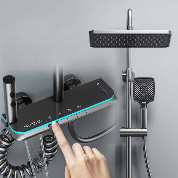 Aluminum Alloy LED Digital Rainfall Shower System with Waterfall Outlet & Handheld Shower