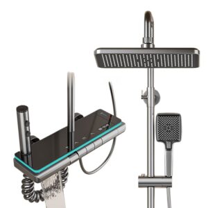 Smart Thermostatic LED Shower System with Digital Temperature Display Rainfall Shower Set with Handheld Spray
