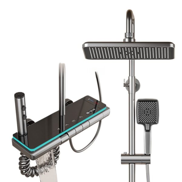 Smart Thermostatic LED Shower System with Digital Temperature Display Rainfall Shower Set with Handheld Spray