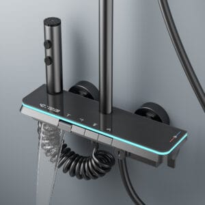 LED Digital Waterfall Rain Shower System with Handheld Shower & Shelf product image for B2B shower system sourcing