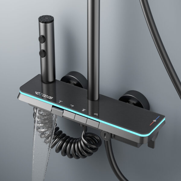 LED Digital Waterfall Rain Shower System with Handheld Shower & Shelf – Gun Grey / White / Cream White