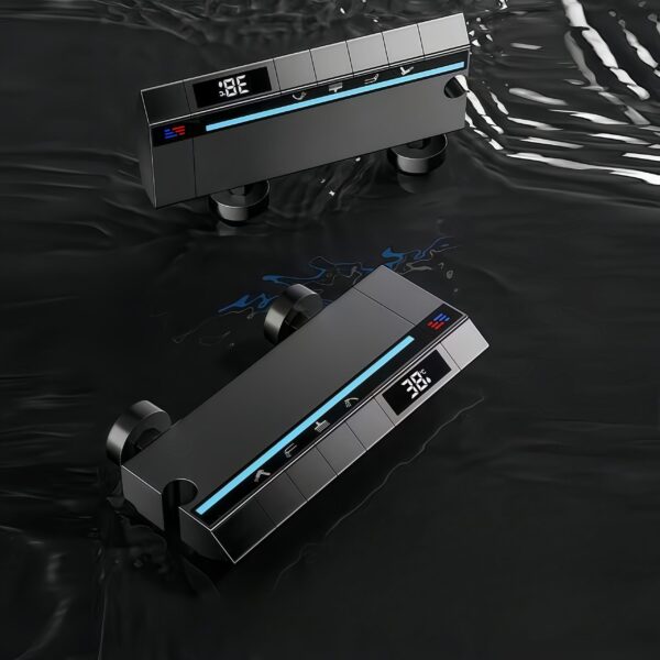 LED Thermostatic Rainfall Shower System with Digital Temperature Display Ambient Light Shower Set with Handheld Spray and Bidet Sprayer