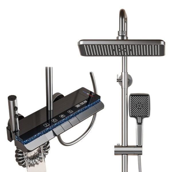 Smart Thermostatic LED Shower System with Digital Temperature Display – Rainfall Shower Set with Handheld Spray