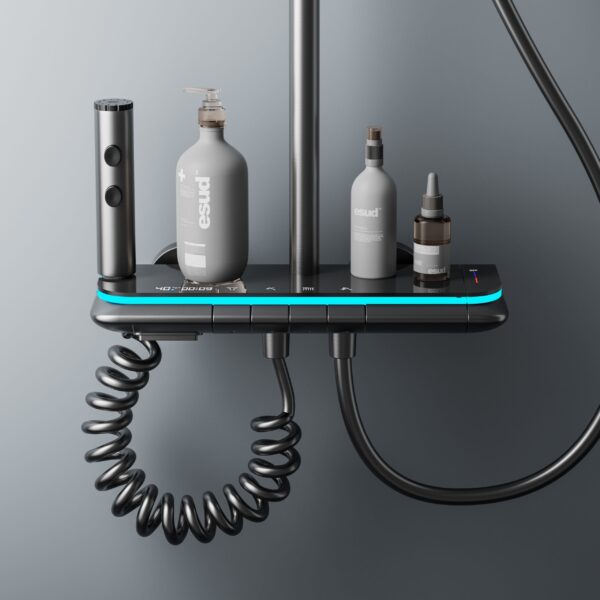 Aluminum Alloy LED Digital Rainfall Shower System with Waterfall Outlet & Handheld Shower