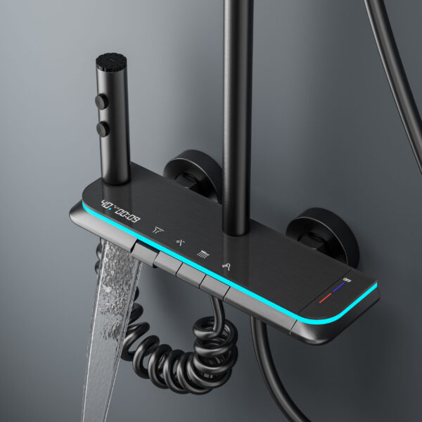 Aluminum Alloy LED Digital Rainfall Shower System with Waterfall Outlet & Handheld Shower