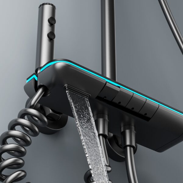 Aluminum Alloy LED Digital Rainfall Shower System with Waterfall Outlet & Handheld Shower