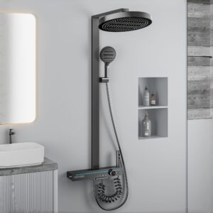 Premium Smart Thermostatic Rainfall Shower System – Matte Black Wholesale product image for B2B shower system sourcing
