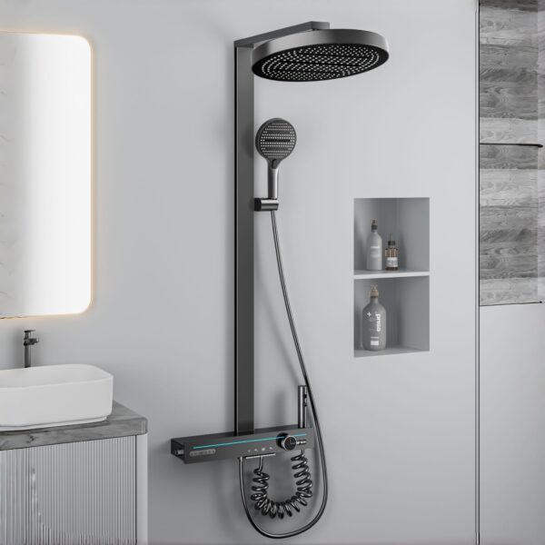 Smart Thermostatic Rainfall Shower System with LED Temperature Display Digital Shower Set with Handheld Spray