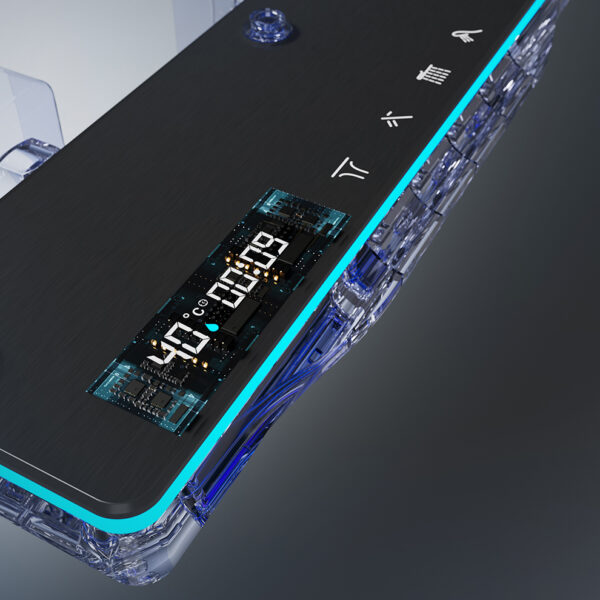 LED Digital Aluminum Rainfall Shower System with Waterfall Spout & Handheld Shower – Gun Grey / White