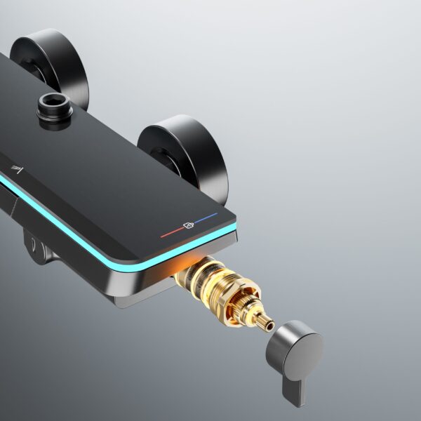 LED Digital Waterfall Rain Shower System with Handheld Shower & Shelf – Gun Grey / White / Cream White