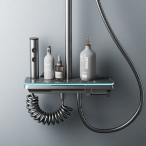 LED Digital Waterfall Rain Shower System with Handheld Shower & Shelf product image for B2B shower system sourcing