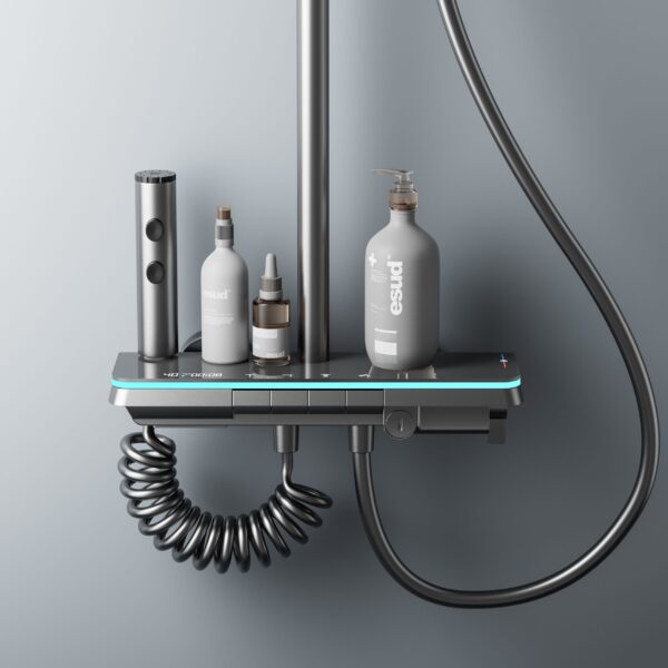 LED Digital Waterfall Rain Shower System with Handheld Shower & Shelf – Gun Grey / White / Cream White