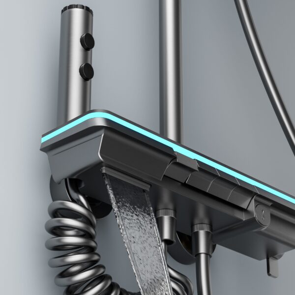 LED Digital Waterfall Rain Shower System with Handheld Shower & Shelf – Gun Grey / White / Cream White