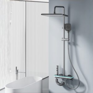 LED Digital Waterfall Rain Shower System with Handheld Shower & Shelf product image for B2B shower system sourcing