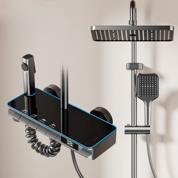 Digital Display Rainfall Shower System with Handheld Shower & Spray Gun – Modern ABS Bathroom Shower Set