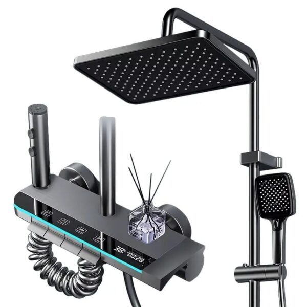 Smart Thermostatic Shower System with Digital Temperature Display – LED Rainfall Shower Set with Handheld Spray