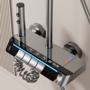Hydropower LED Digital Display Shower System with Rainfall Head & Handheld Shower – Aluminum Alloy Bathroom Set.