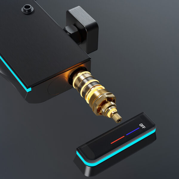 LED Digital Aluminum Rainfall Shower System with Waterfall Spout & Handheld Shower – Gun Grey / White