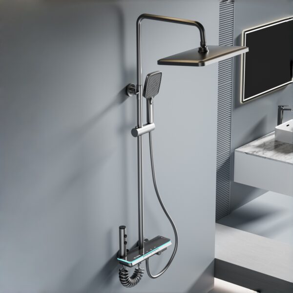 LED Digital Waterfall Rain Shower System with Handheld Shower & Shelf – Gun Grey / White / Cream White