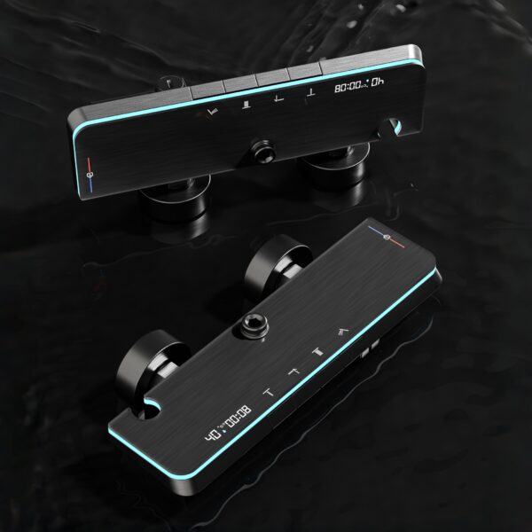 LED Digital Waterfall Rain Shower System with Handheld Shower & Shelf – Gun Grey / White / Cream White