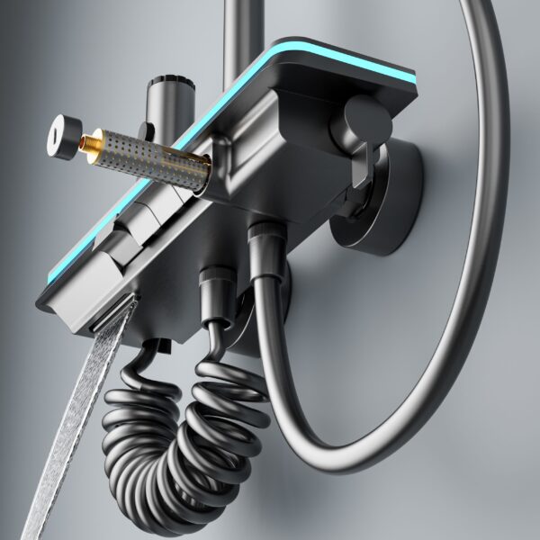 LED Digital Waterfall Rain Shower System with Handheld Shower & Shelf – Gun Grey / White / Cream White