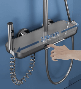 Matte Black Rainfall Shower System with Shelf & Handheld | B2B Wholesale product image for B2B shower system.