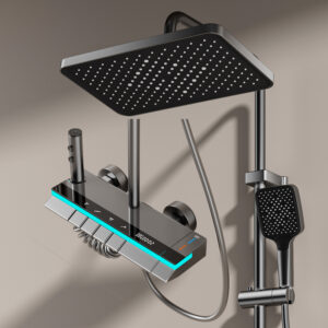 Aluminum Alloy LED Digital Rainfall Shower System with Waterfall Spout & Handheld Shower