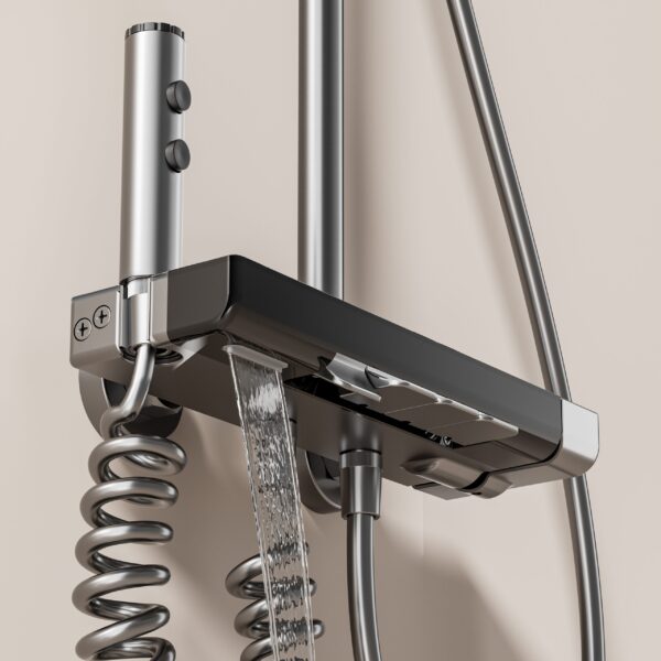 Aluminum Alloy Digital Display Rainfall Shower System with Waterfall Spout & Handheld Shower