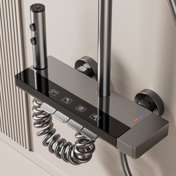 Aluminum Alloy Digital Display Rainfall Shower System with Waterfall Spout & Handheld Shower